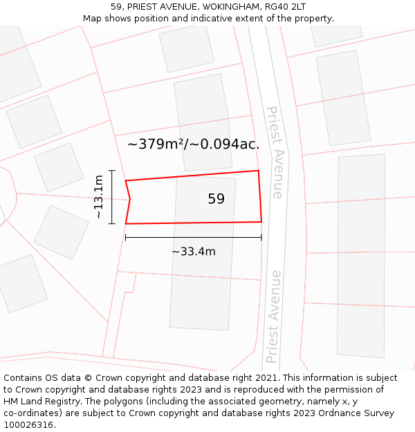 59, PRIEST AVENUE, WOKINGHAM, RG40 2LT: Plot and title map