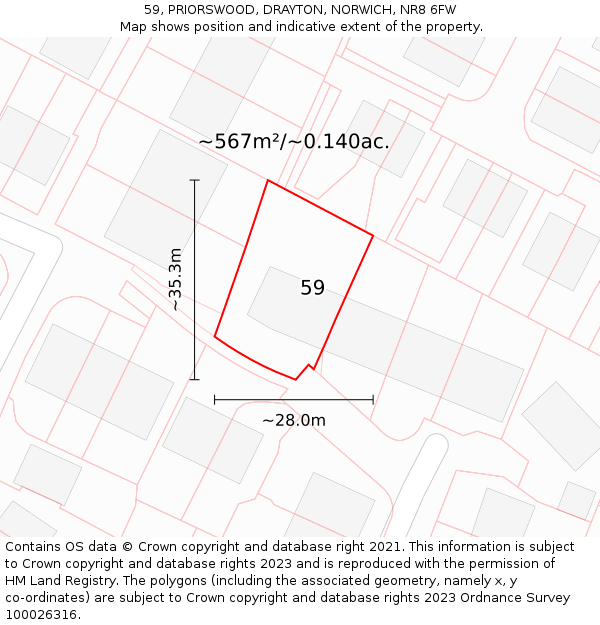 59, PRIORSWOOD, DRAYTON, NORWICH, NR8 6FW: Plot and title map