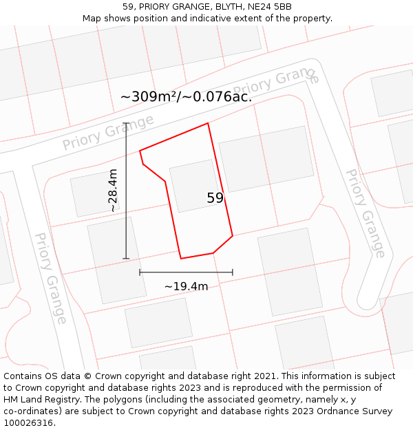 59, PRIORY GRANGE, BLYTH, NE24 5BB: Plot and title map