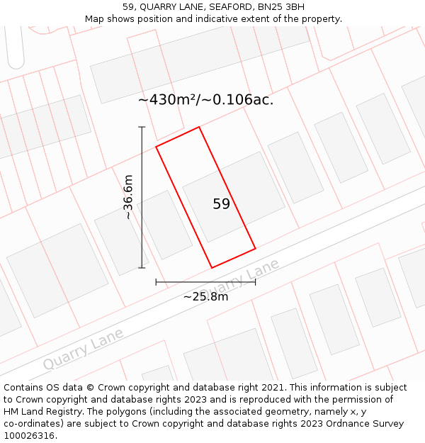 59, QUARRY LANE, SEAFORD, BN25 3BH: Plot and title map