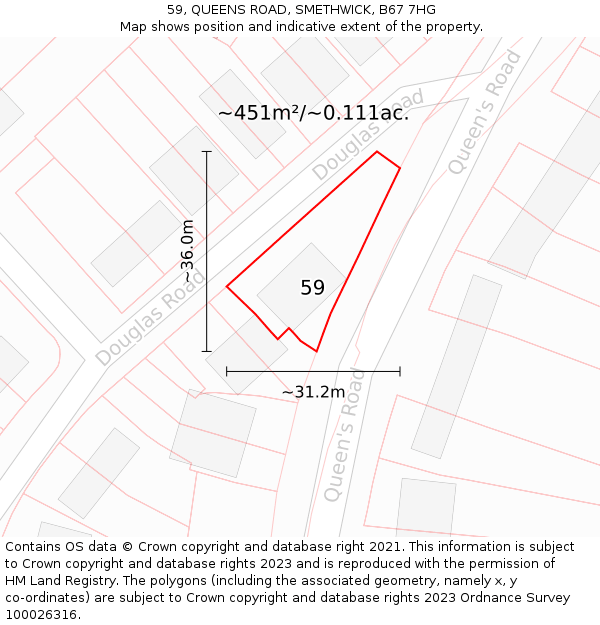 59, QUEENS ROAD, SMETHWICK, B67 7HG: Plot and title map