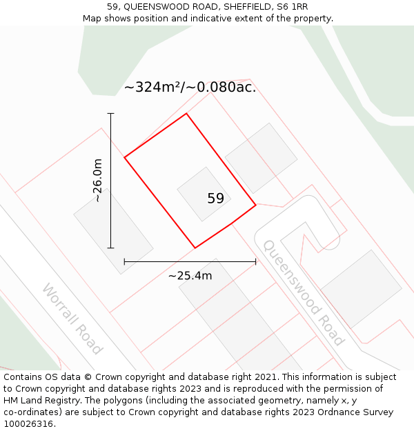 59, QUEENSWOOD ROAD, SHEFFIELD, S6 1RR: Plot and title map