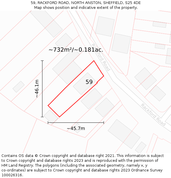 59, RACKFORD ROAD, NORTH ANSTON, SHEFFIELD, S25 4DE: Plot and title map