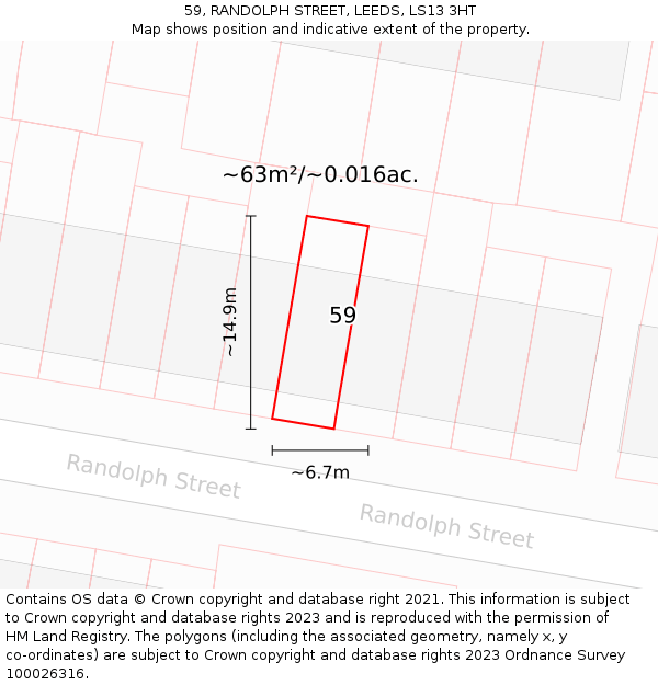 59, RANDOLPH STREET, LEEDS, LS13 3HT: Plot and title map