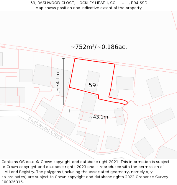 59, RASHWOOD CLOSE, HOCKLEY HEATH, SOLIHULL, B94 6SD: Plot and title map