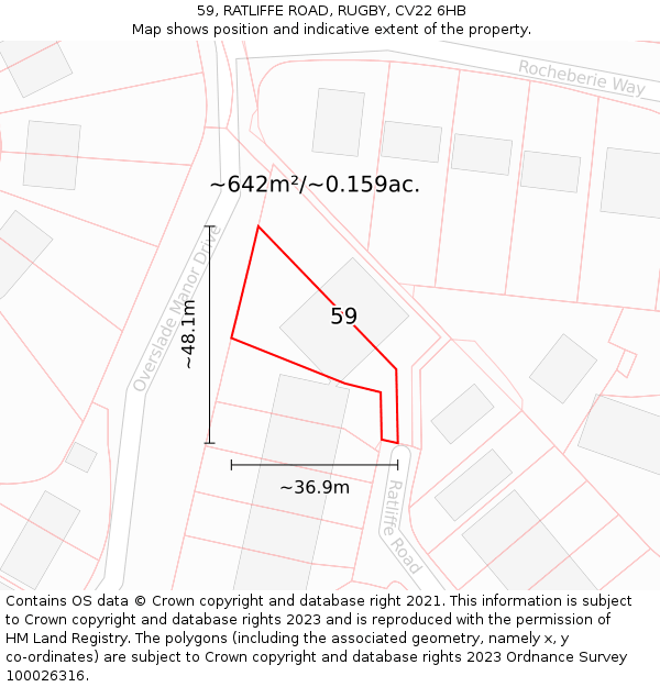 59, RATLIFFE ROAD, RUGBY, CV22 6HB: Plot and title map