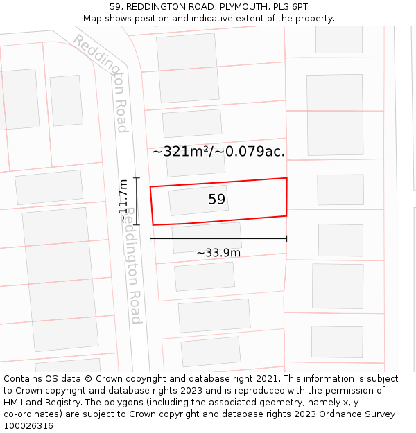 59, REDDINGTON ROAD, PLYMOUTH, PL3 6PT: Plot and title map