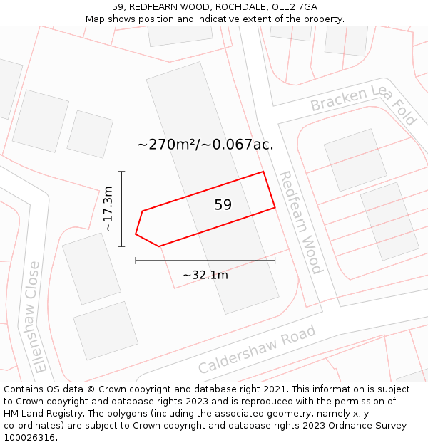 59, REDFEARN WOOD, ROCHDALE, OL12 7GA: Plot and title map