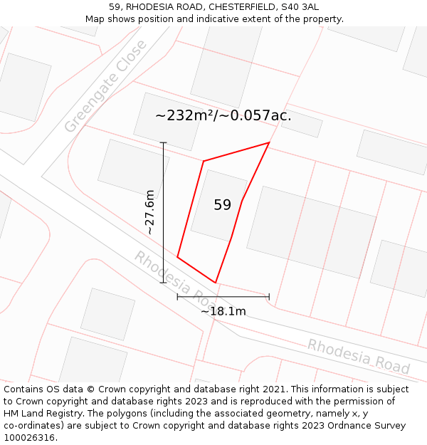 59, RHODESIA ROAD, CHESTERFIELD, S40 3AL: Plot and title map