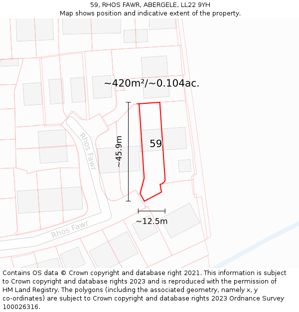 59, RHOS FAWR, ABERGELE, LL22 9YH: Plot and title map