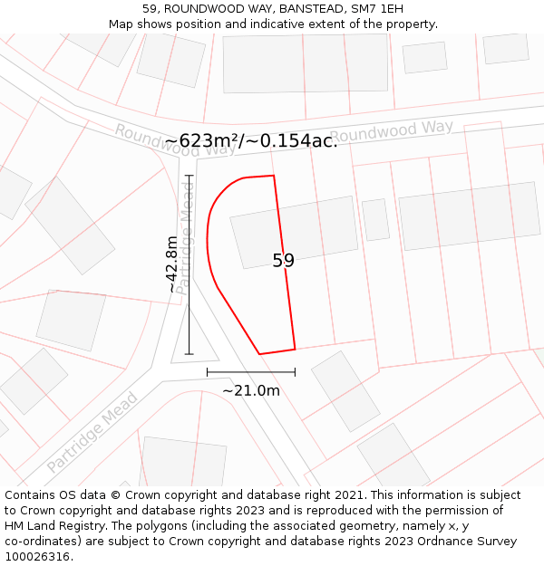 59, ROUNDWOOD WAY, BANSTEAD, SM7 1EH: Plot and title map