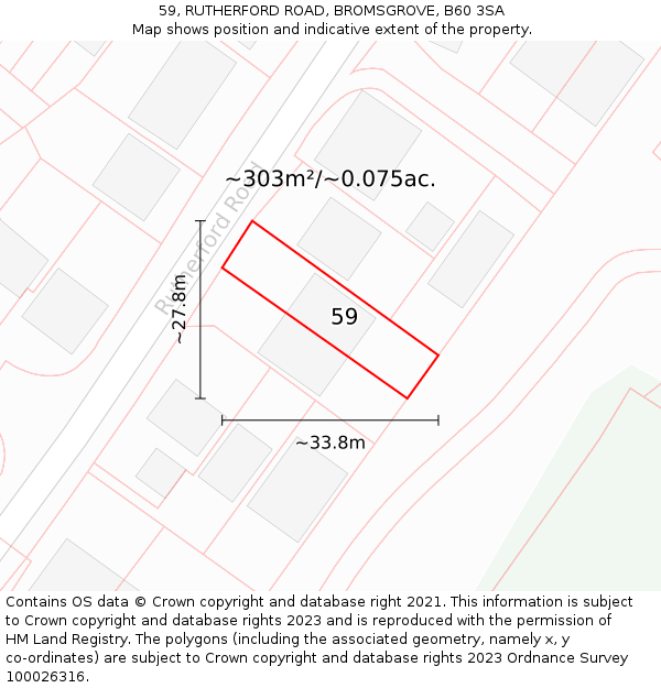 59, RUTHERFORD ROAD, BROMSGROVE, B60 3SA: Plot and title map