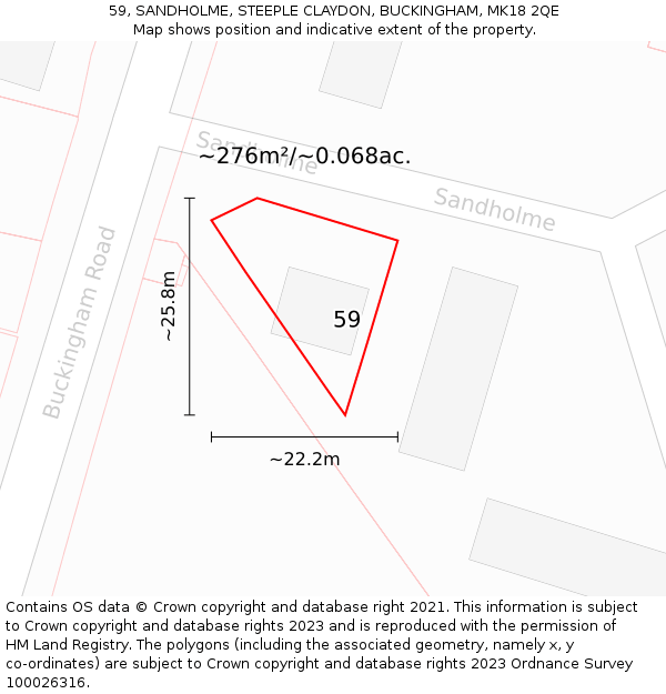 59, SANDHOLME, STEEPLE CLAYDON, BUCKINGHAM, MK18 2QE: Plot and title map