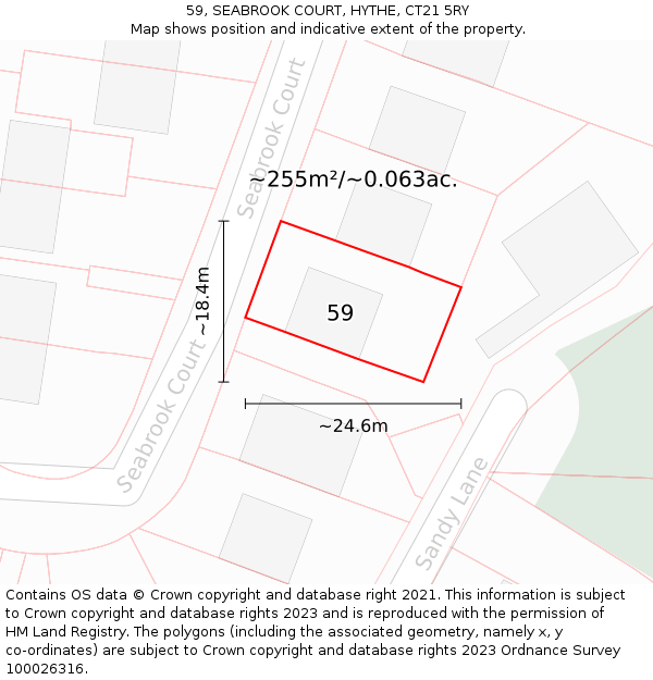 59, SEABROOK COURT, HYTHE, CT21 5RY: Plot and title map