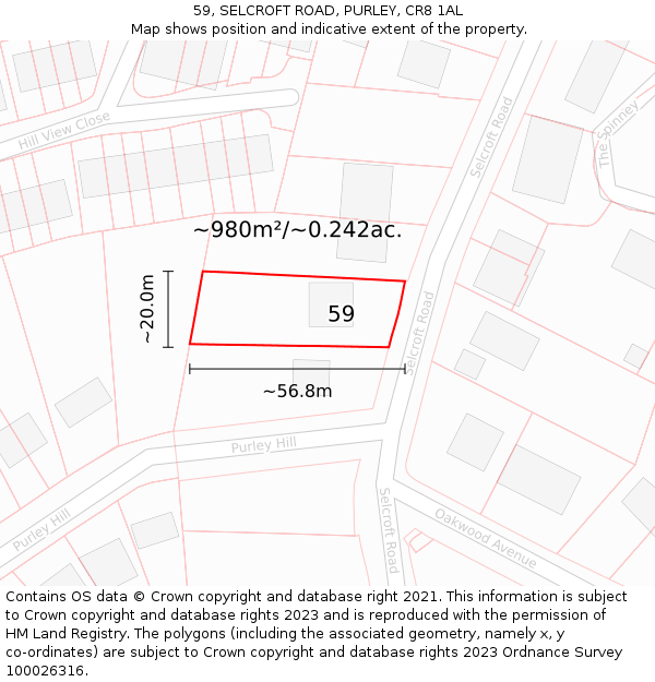 59, SELCROFT ROAD, PURLEY, CR8 1AL: Plot and title map