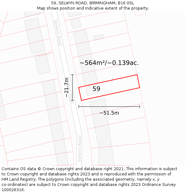 59, SELWYN ROAD, BIRMINGHAM, B16 0SL: Plot and title map