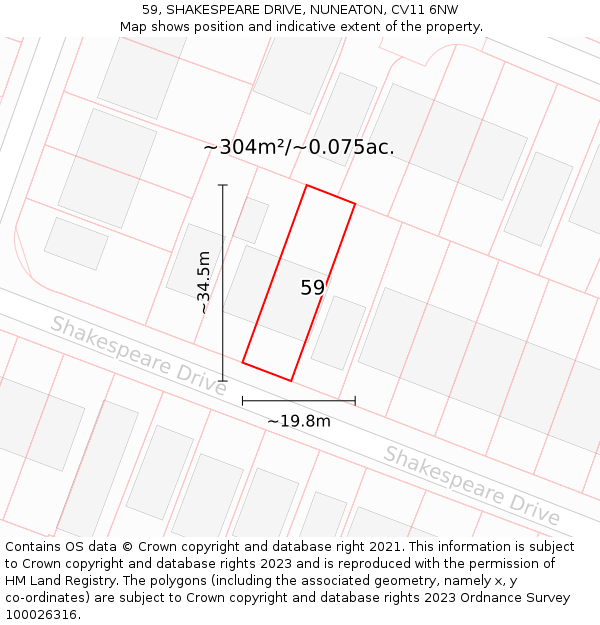 59, SHAKESPEARE DRIVE, NUNEATON, CV11 6NW: Plot and title map