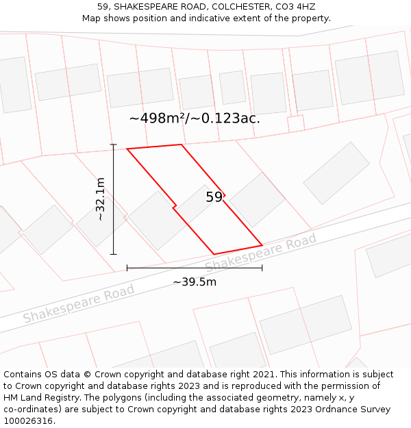 59, SHAKESPEARE ROAD, COLCHESTER, CO3 4HZ: Plot and title map