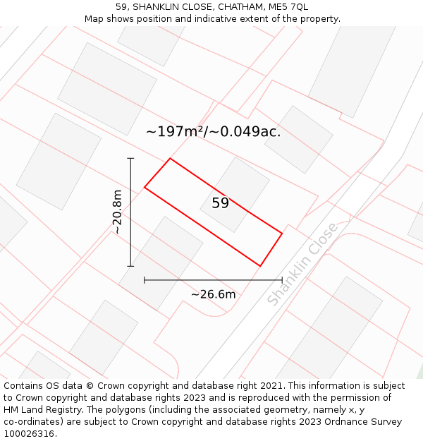 59, SHANKLIN CLOSE, CHATHAM, ME5 7QL: Plot and title map