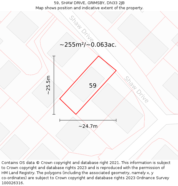 59, SHAW DRIVE, GRIMSBY, DN33 2JB: Plot and title map