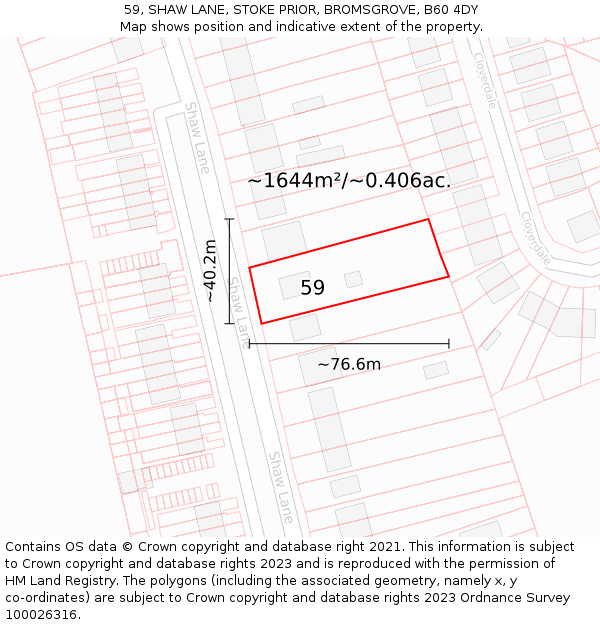 59, SHAW LANE, STOKE PRIOR, BROMSGROVE, B60 4DY: Plot and title map