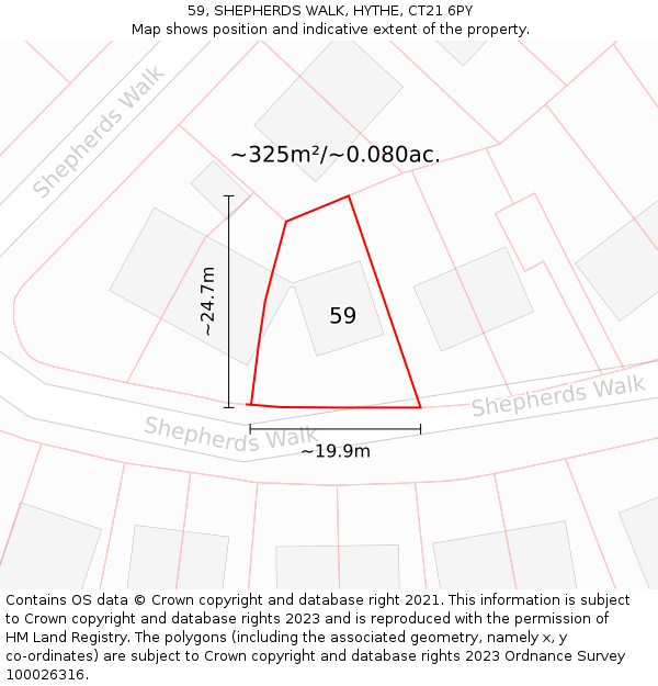 59, SHEPHERDS WALK, HYTHE, CT21 6PY: Plot and title map