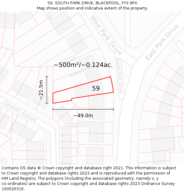 59, SOUTH PARK DRIVE, BLACKPOOL, FY3 9PX: Plot and title map