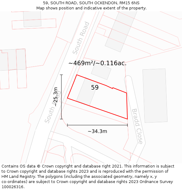 59, SOUTH ROAD, SOUTH OCKENDON, RM15 6NS: Plot and title map