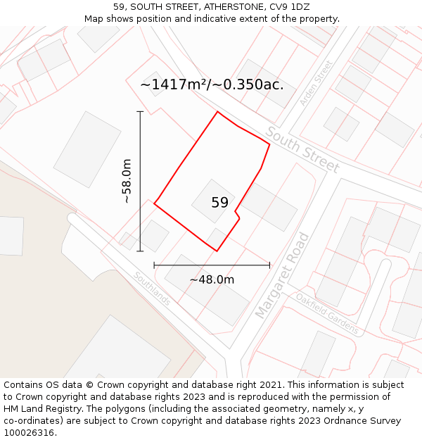 59, SOUTH STREET, ATHERSTONE, CV9 1DZ: Plot and title map