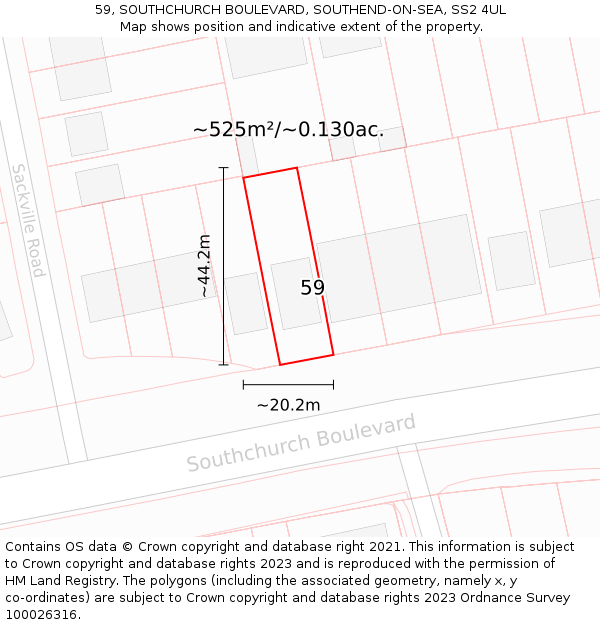 59, SOUTHCHURCH BOULEVARD, SOUTHEND-ON-SEA, SS2 4UL: Plot and title map