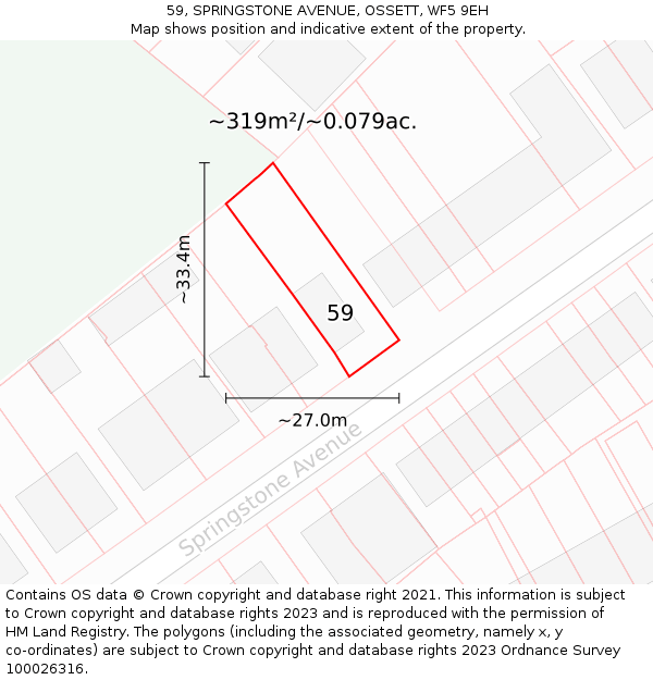 59, SPRINGSTONE AVENUE, OSSETT, WF5 9EH: Plot and title map