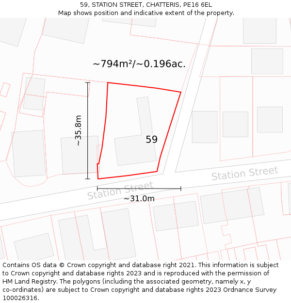 59, STATION STREET, CHATTERIS, PE16 6EL: Plot and title map