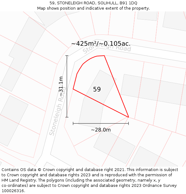 59, STONELEIGH ROAD, SOLIHULL, B91 1DQ: Plot and title map