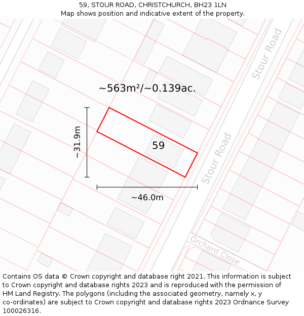 59, STOUR ROAD, CHRISTCHURCH, BH23 1LN: Plot and title map