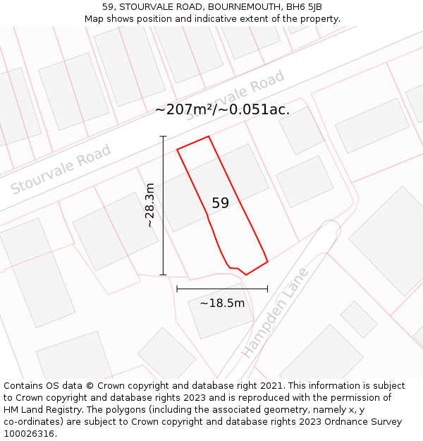 59, STOURVALE ROAD, BOURNEMOUTH, BH6 5JB: Plot and title map