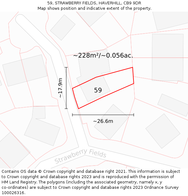 59, STRAWBERRY FIELDS, HAVERHILL, CB9 9DR: Plot and title map