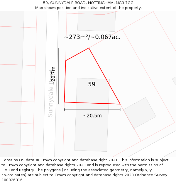 59, SUNNYDALE ROAD, NOTTINGHAM, NG3 7GG: Plot and title map