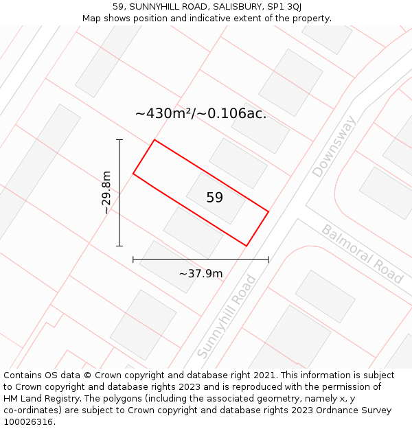 59, SUNNYHILL ROAD, SALISBURY, SP1 3QJ: Plot and title map