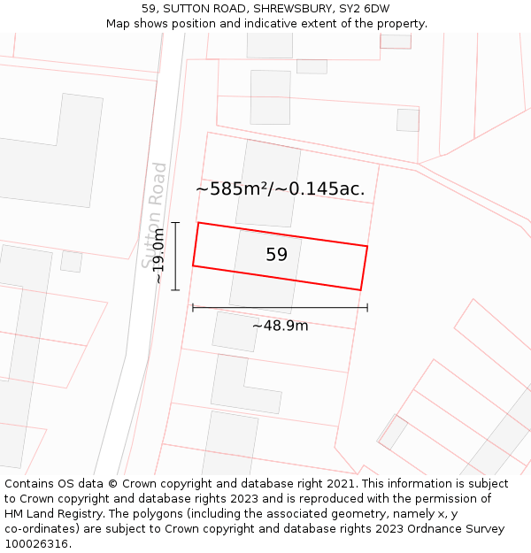 59, SUTTON ROAD, SHREWSBURY, SY2 6DW: Plot and title map