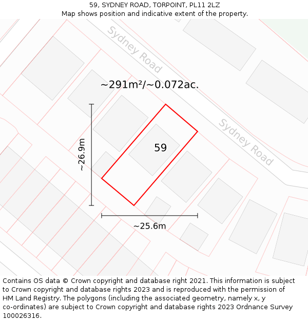 59, SYDNEY ROAD, TORPOINT, PL11 2LZ: Plot and title map