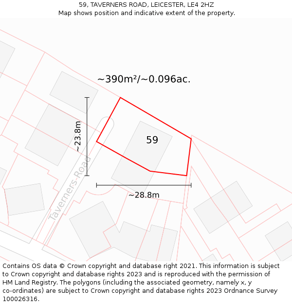 59, TAVERNERS ROAD, LEICESTER, LE4 2HZ: Plot and title map