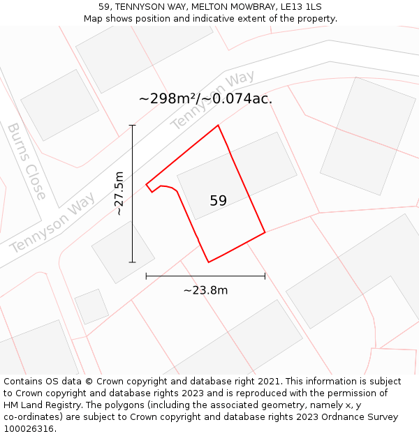 59, TENNYSON WAY, MELTON MOWBRAY, LE13 1LS: Plot and title map