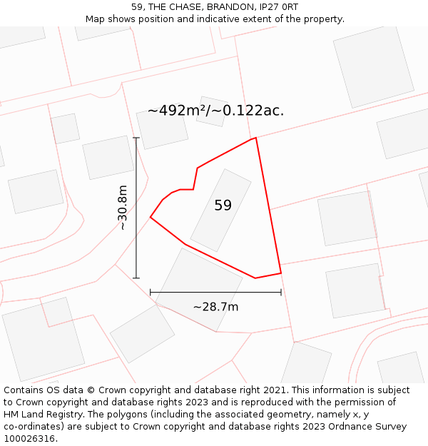 59, THE CHASE, BRANDON, IP27 0RT: Plot and title map