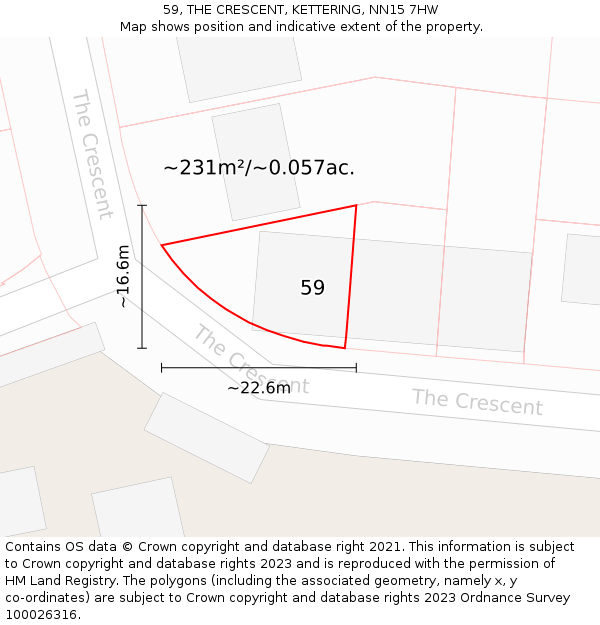 59, THE CRESCENT, KETTERING, NN15 7HW: Plot and title map