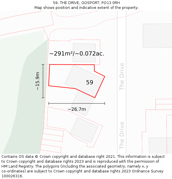 59, THE DRIVE, GOSPORT, PO13 0RH: Plot and title map