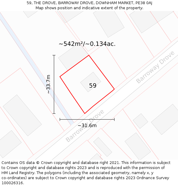 59, THE DROVE, BARROWAY DROVE, DOWNHAM MARKET, PE38 0AJ: Plot and title map