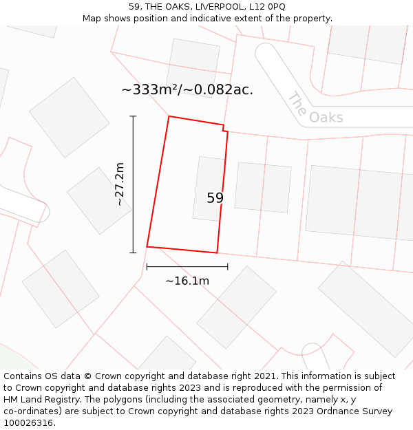 59, THE OAKS, LIVERPOOL, L12 0PQ: Plot and title map
