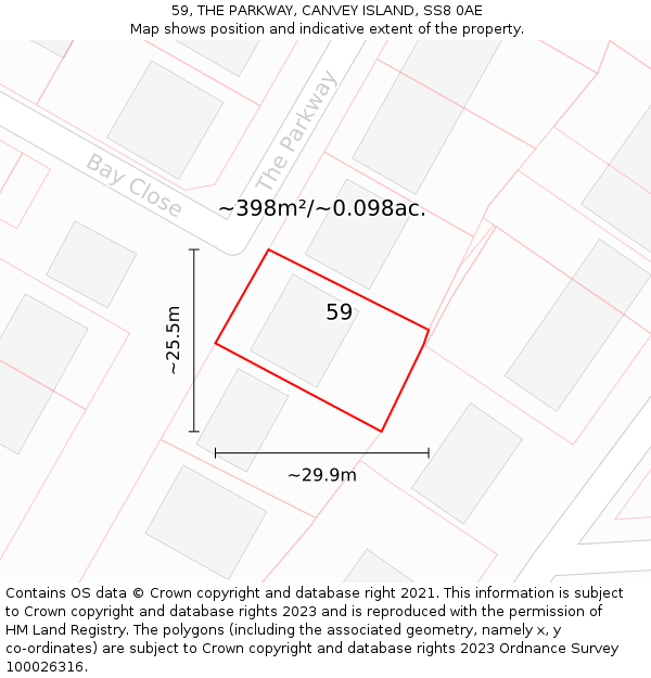 59, THE PARKWAY, CANVEY ISLAND, SS8 0AE: Plot and title map