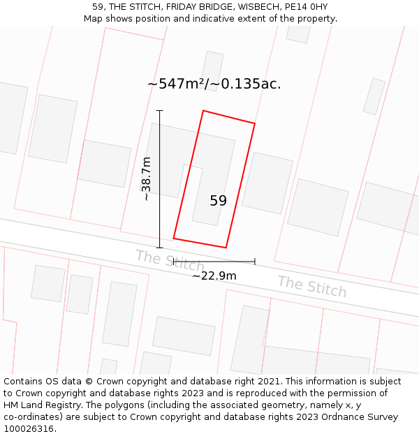 59, THE STITCH, FRIDAY BRIDGE, WISBECH, PE14 0HY: Plot and title map