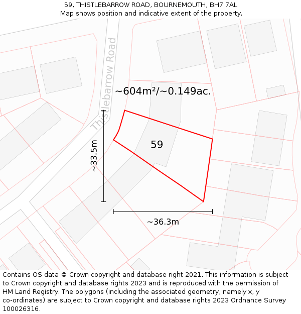 59, THISTLEBARROW ROAD, BOURNEMOUTH, BH7 7AL: Plot and title map